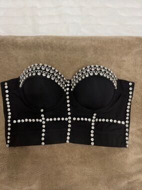 Embellished Black Strapless Bandeau Bustier